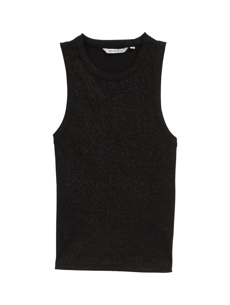 TOM TAILOR DENIM Damen Coated Ripp Top mit Glitzer-Effekt, schwarz, Uni, Gr. L von Tom Tailor Denim