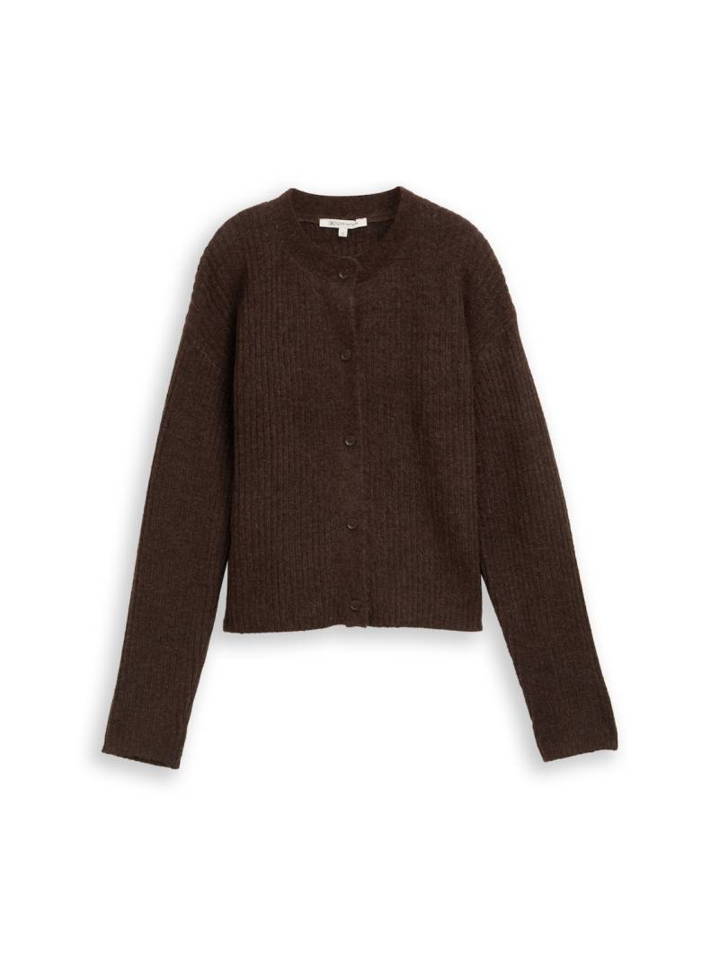 TOM TAILOR DENIM Damen Cosy Cardigan mit Rundhalsausschnitt, braun, Meliert, Gr. L von Tom Tailor Denim