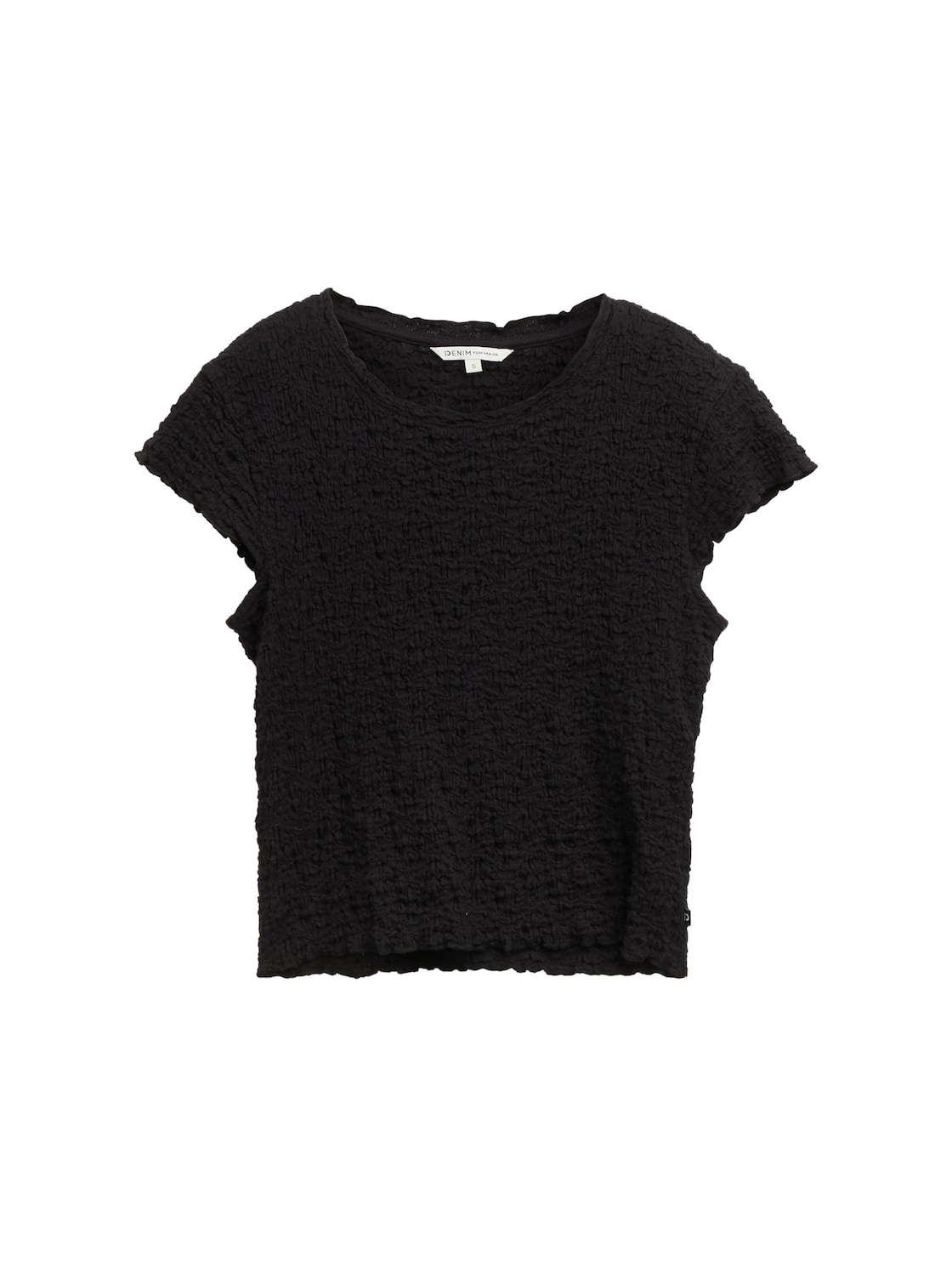 TOM TAILOR DENIM Damen Cropped Crinkle Bluse, schwarz, Uni, Gr. L von Tom Tailor Denim