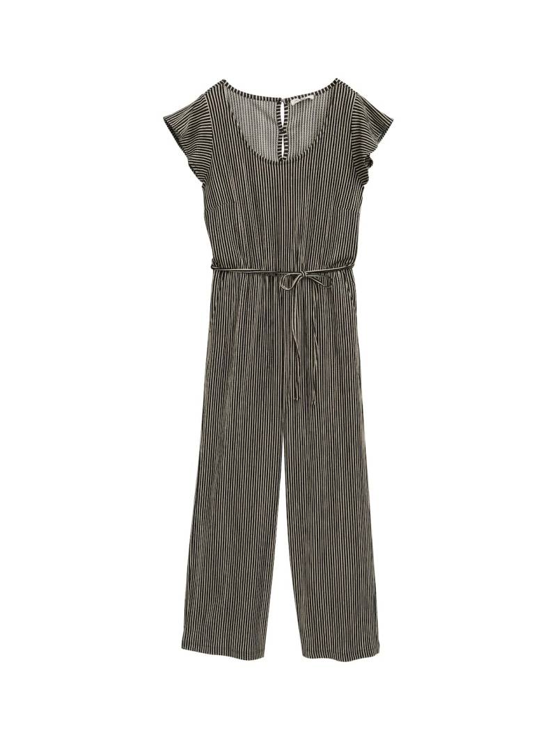 TOM TAILOR DENIM Damen Culotte Jumpsuit, schwarz, Gestreift, Gr. L von Tom Tailor Denim