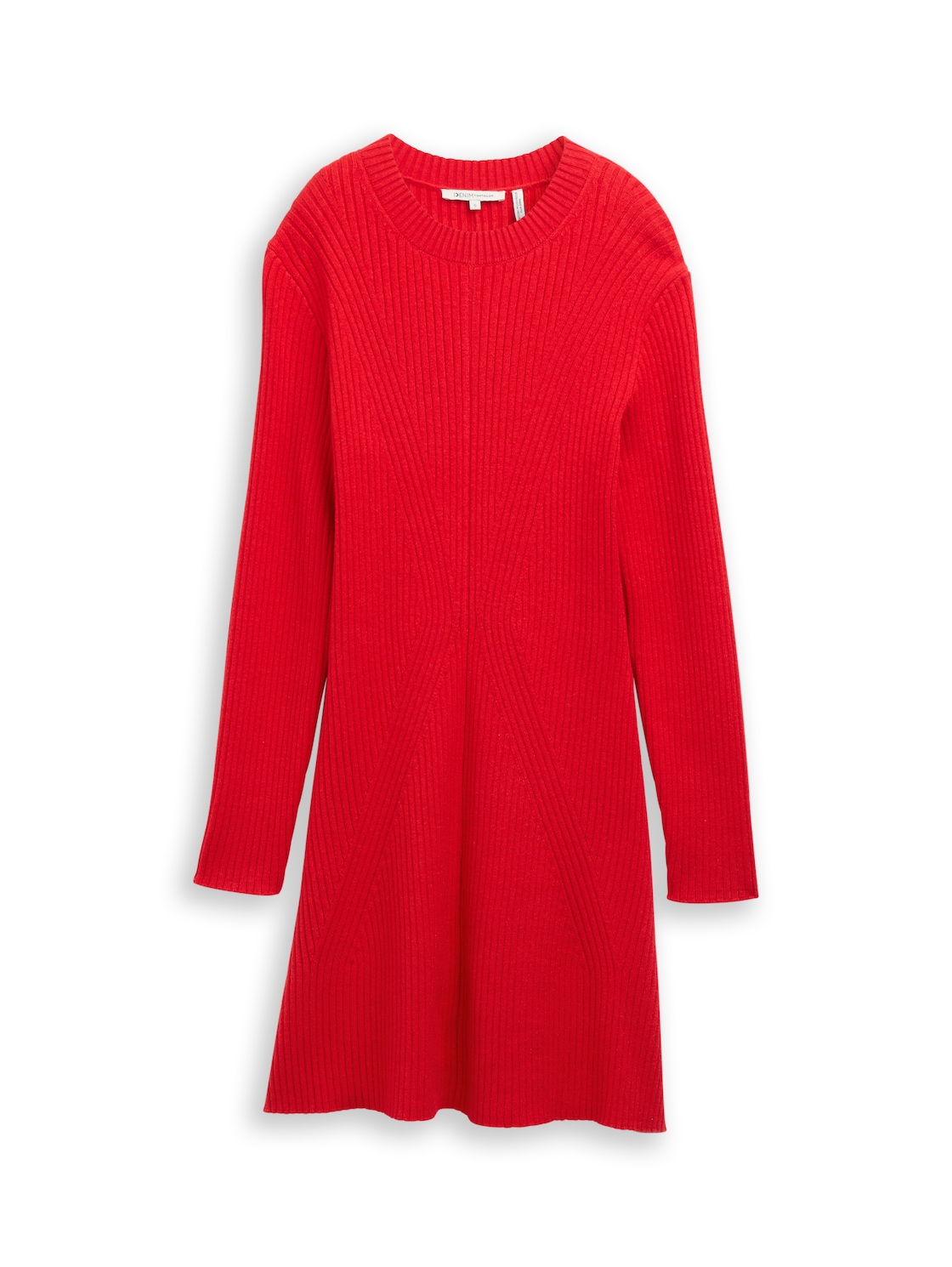 TOM TAILOR DENIM Damen Fitted Mini-Kleid aus Rippstrick, rot, Uni, Gr. XS von Tom Tailor Denim