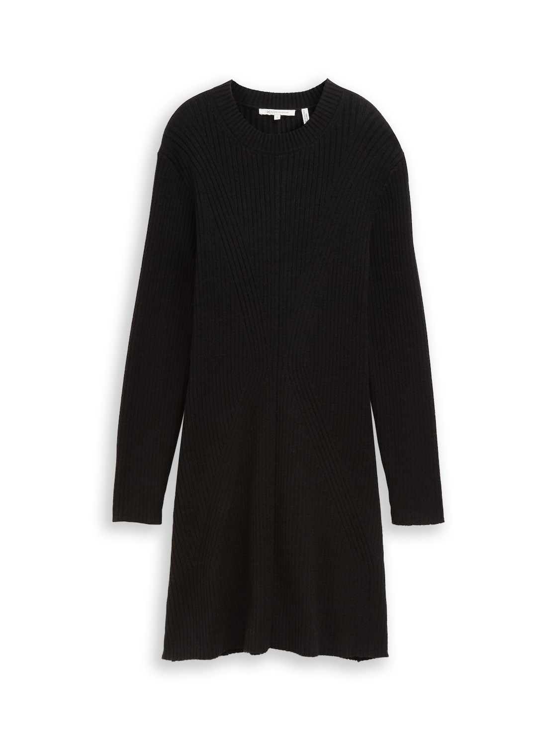 TOM TAILOR DENIM Damen Fitted Mini-Kleid aus Rippstrick, schwarz, Uni, Gr. L von Tom Tailor Denim