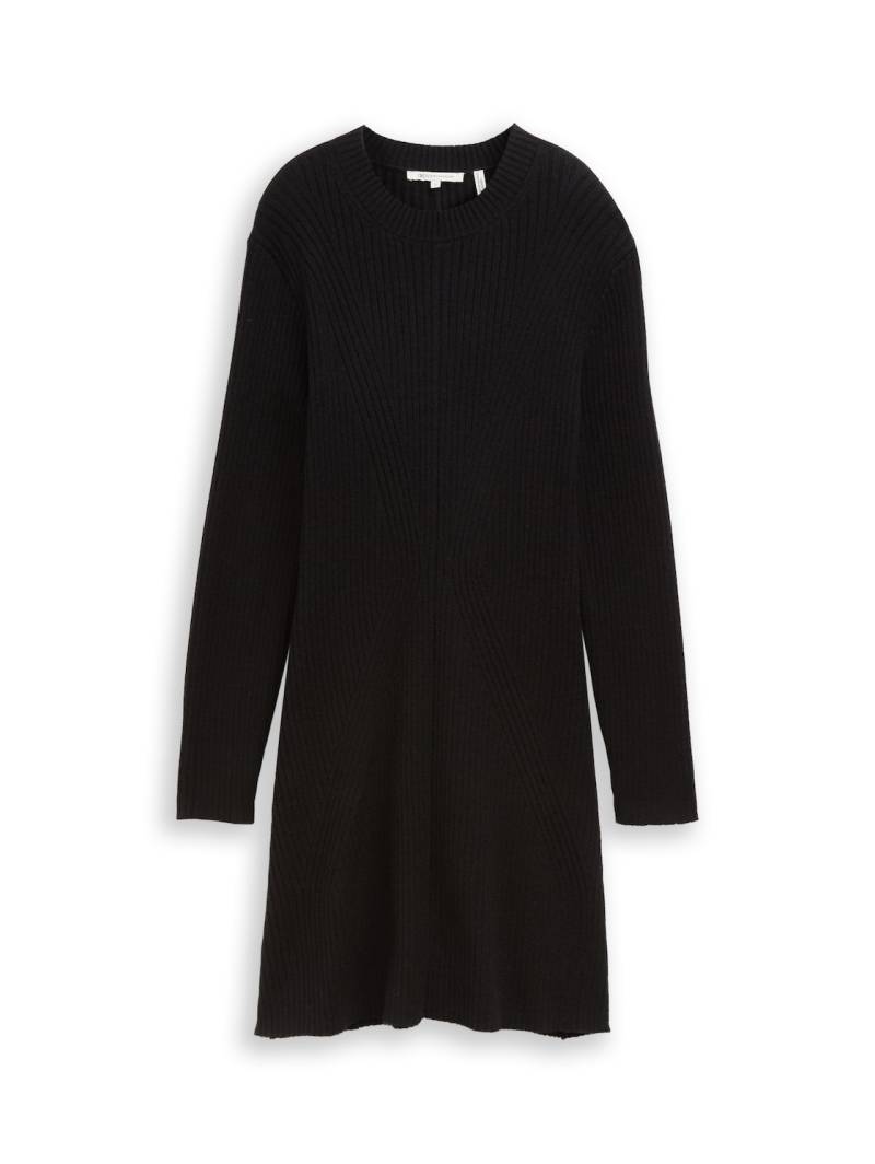 TOM TAILOR DENIM Damen Fitted Mini-Kleid aus Rippstrick, schwarz, Uni, Gr. XXL von Tom Tailor Denim
