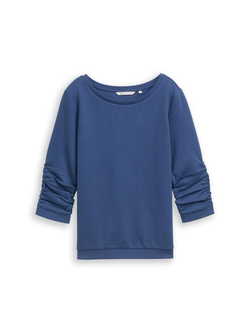 TOM TAILOR DENIM Damen Fitted Sweatshirt mit Raffungen, blau, Uni, Gr. S TOM TAILOR DENIM Damen Fitted Sweatshirt mit Raffungen, blau, Uni, Gr. S von Tom Tailor Denim