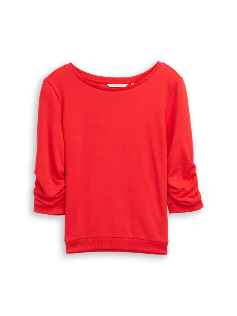 TOM TAILOR DENIM Damen Fitted Sweatshirt mit Raffungen, rot, Uni, Gr. S von Tom Tailor Denim