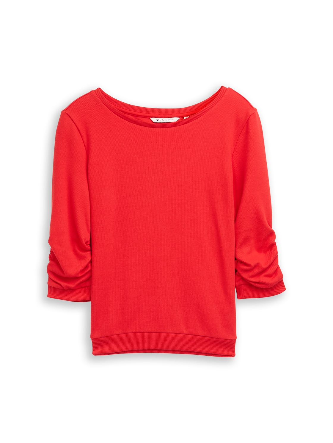TOM TAILOR DENIM Damen Fitted Sweatshirt mit Raffungen, rot, Uni, Gr. XXL von Tom Tailor Denim