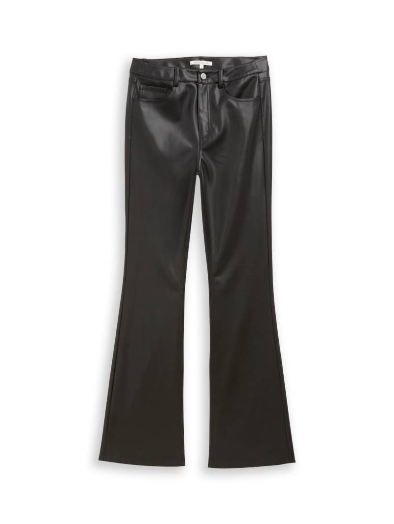 TOM TAILOR DENIM Damen Flared Hose in Lederoptik, schwarz, Uni, Gr. XS von Tom Tailor Denim
