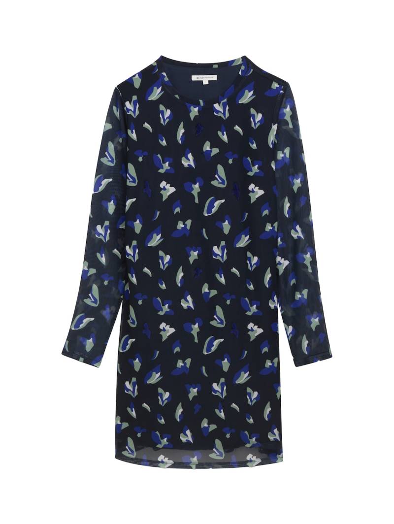 TOM TAILOR DENIM Damen Gemustertes Mesh Minikleid, blau, Gemustert, Gr. S von Tom Tailor Denim