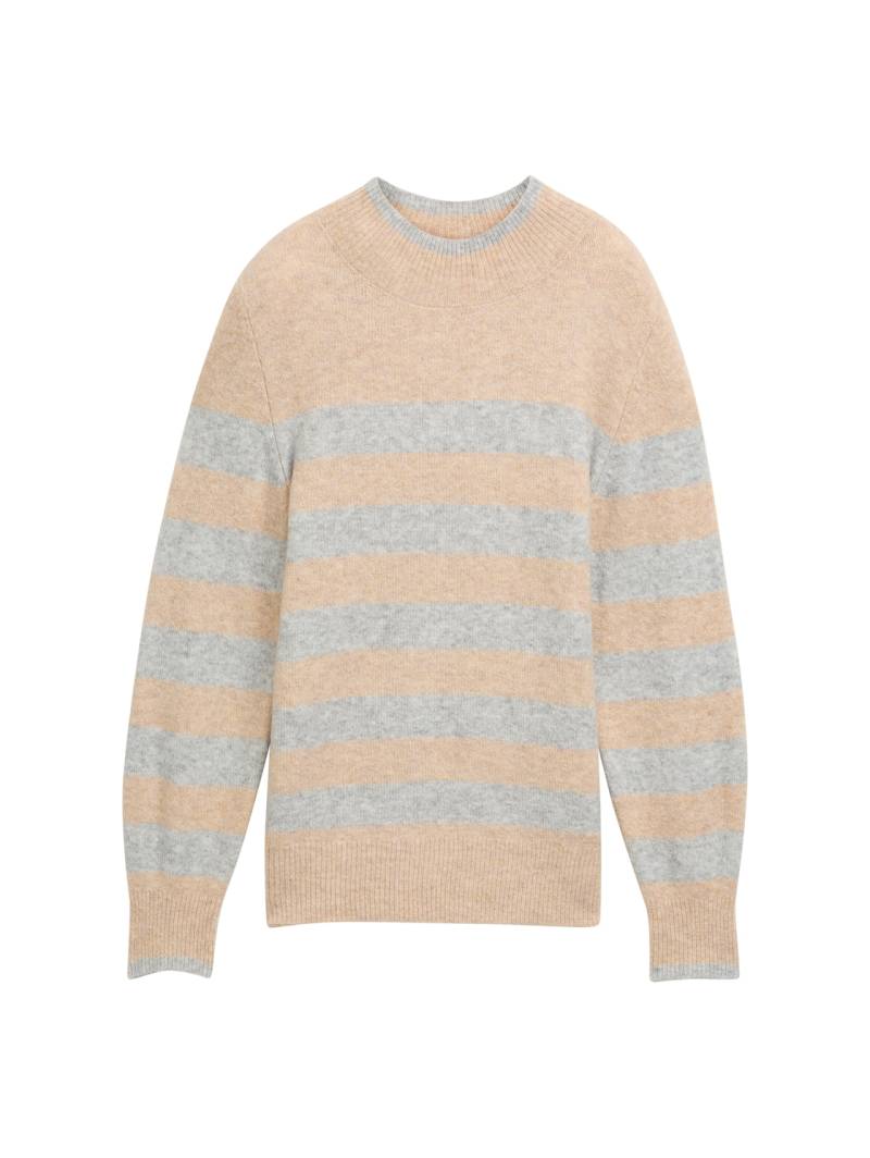 TOM TAILOR DENIM Damen Cosy Strickpullover mit Streifenmuster, braun, Gestreift, Gr. XS von Tom Tailor Denim