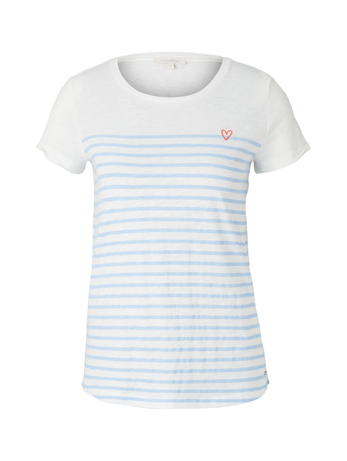 TOM TAILOR DENIM Damen Gestreiftes T-Shirt mit kleiner Stickerei, blau, Streifenmuster, Gr. L von Tom Tailor Denim