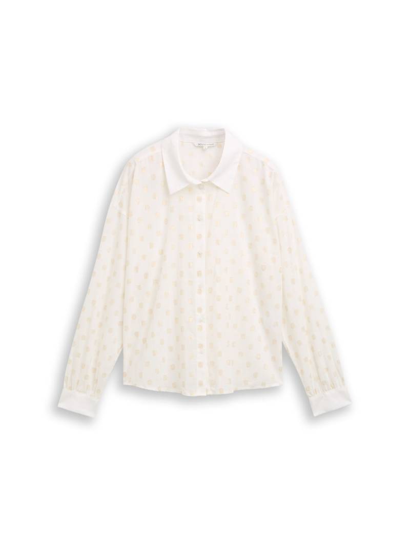 TOM TAILOR DENIM Damen Hemdbluse mit Glitzer-Punktemuster, weiß, Gepunktet, Gr. S von Tom Tailor Denim