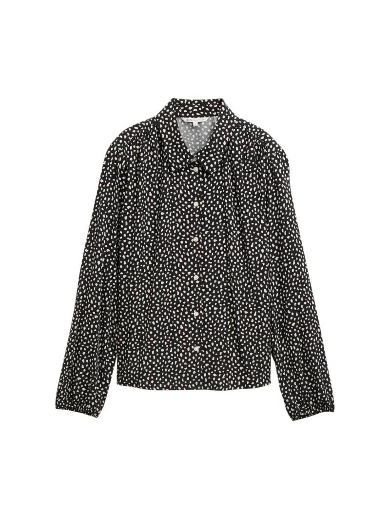 TOM TAILOR DENIM Damen Hemdbluse mit Muster, schwarz, Gepunktet, Gr. XS von Tom Tailor Denim