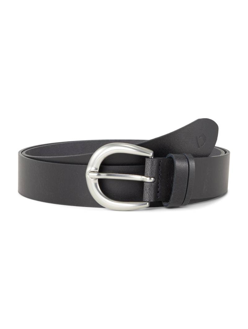 TOM TAILOR DENIM Damen TTCARRIE Ledergürtel mit abgerundeter Dornschließe, blau, Logo Print, Gr. 80 von Tom Tailor Denim