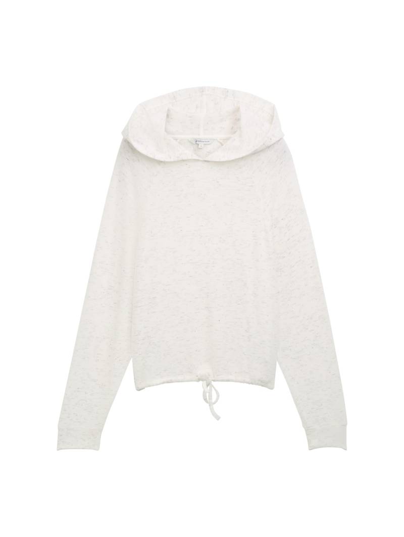 TOM TAILOR DENIM Damen Loose Fit Hoodie Sweatshirt mit Schleifen-Detail, weiß, Meliert, Gr. M von Tom Tailor Denim