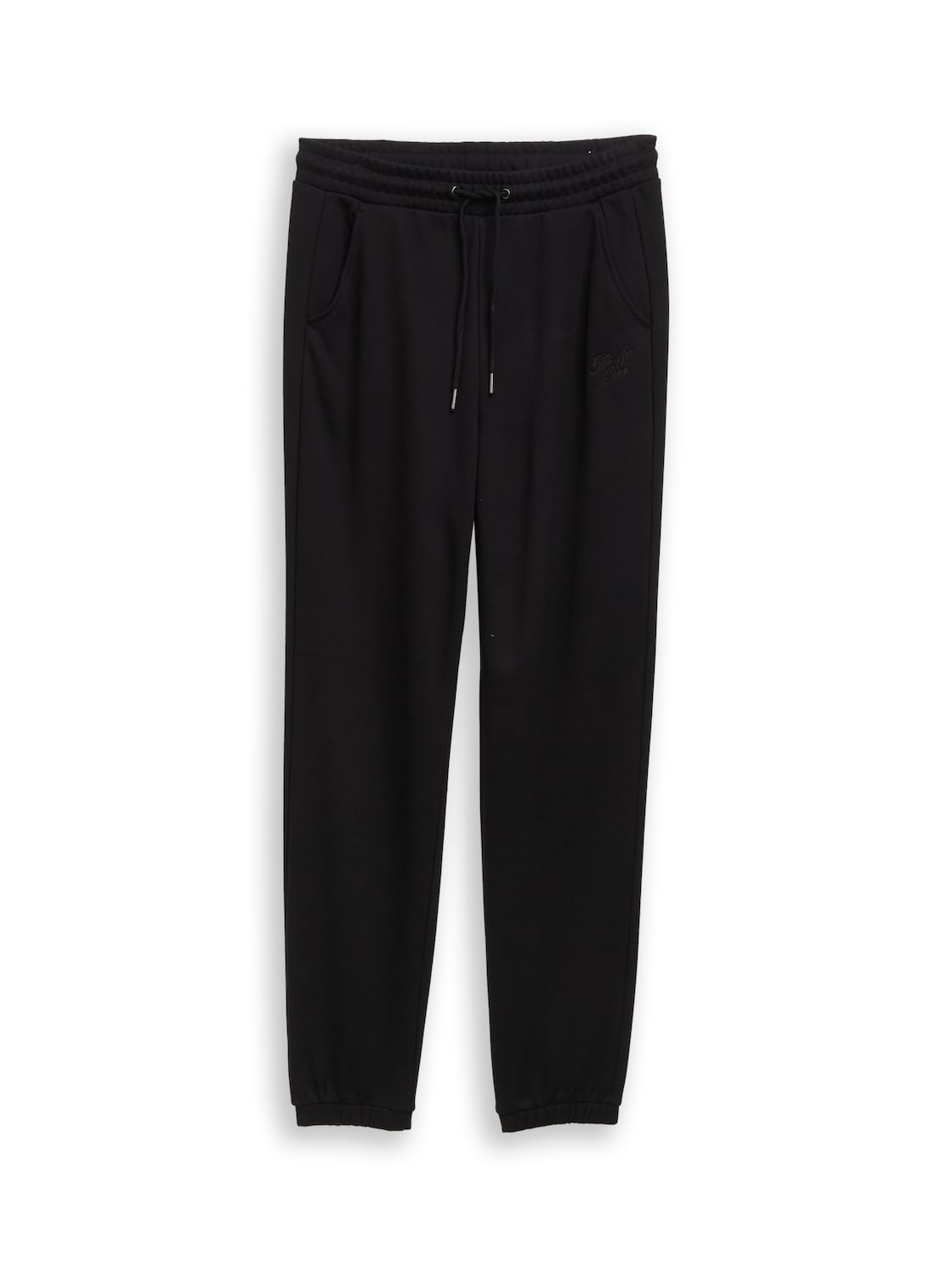 TOM TAILOR DENIM Damen Jogginghose mit Glitzer-Stickerei, schwarz, Uni, Gr. XXL von Tom Tailor Denim