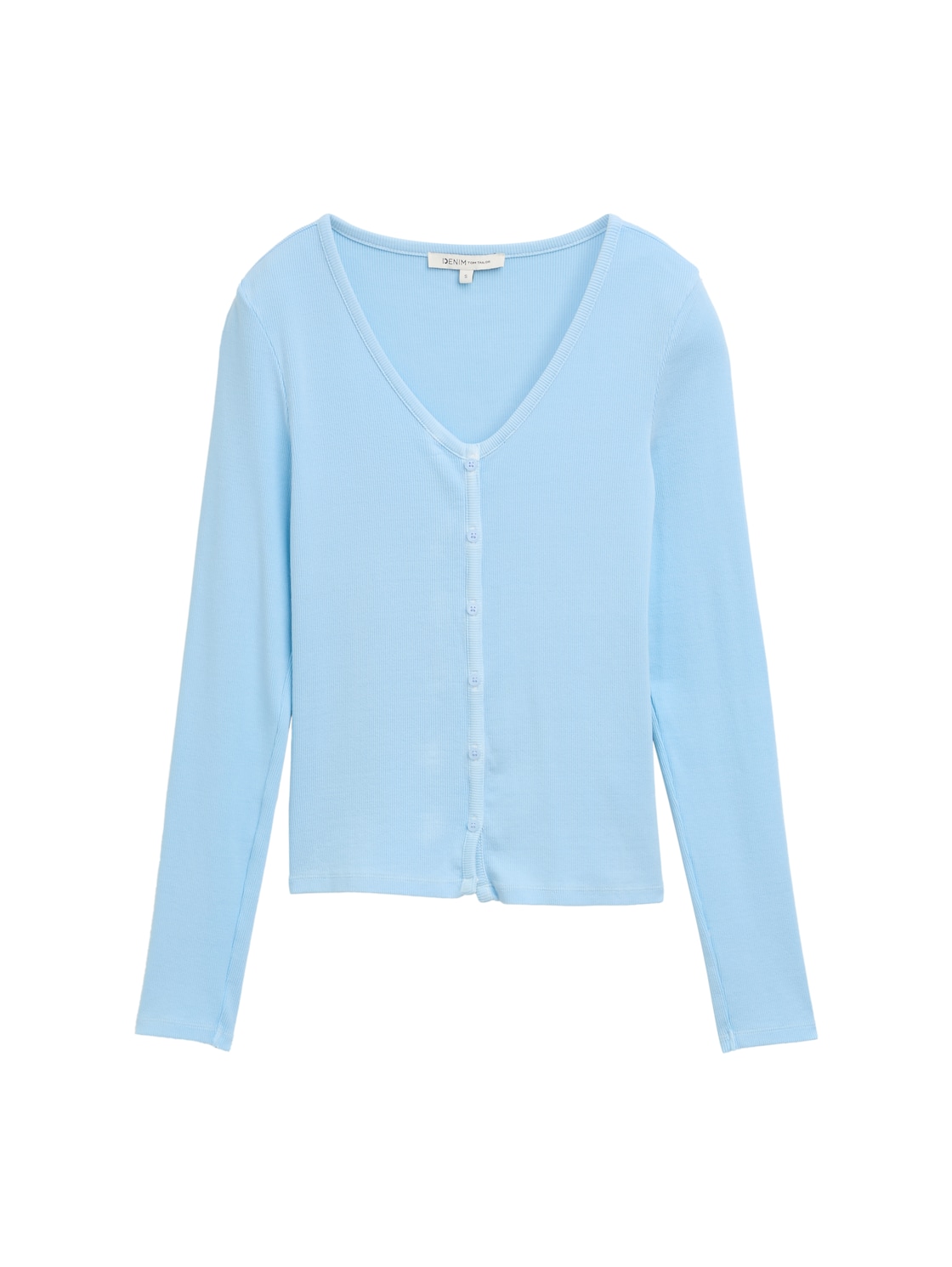 TOM TAILOR DENIM Damen Langarmshirt mit Deko-Knopfleiste, blau, Uni, Gr. XXL von Tom Tailor Denim