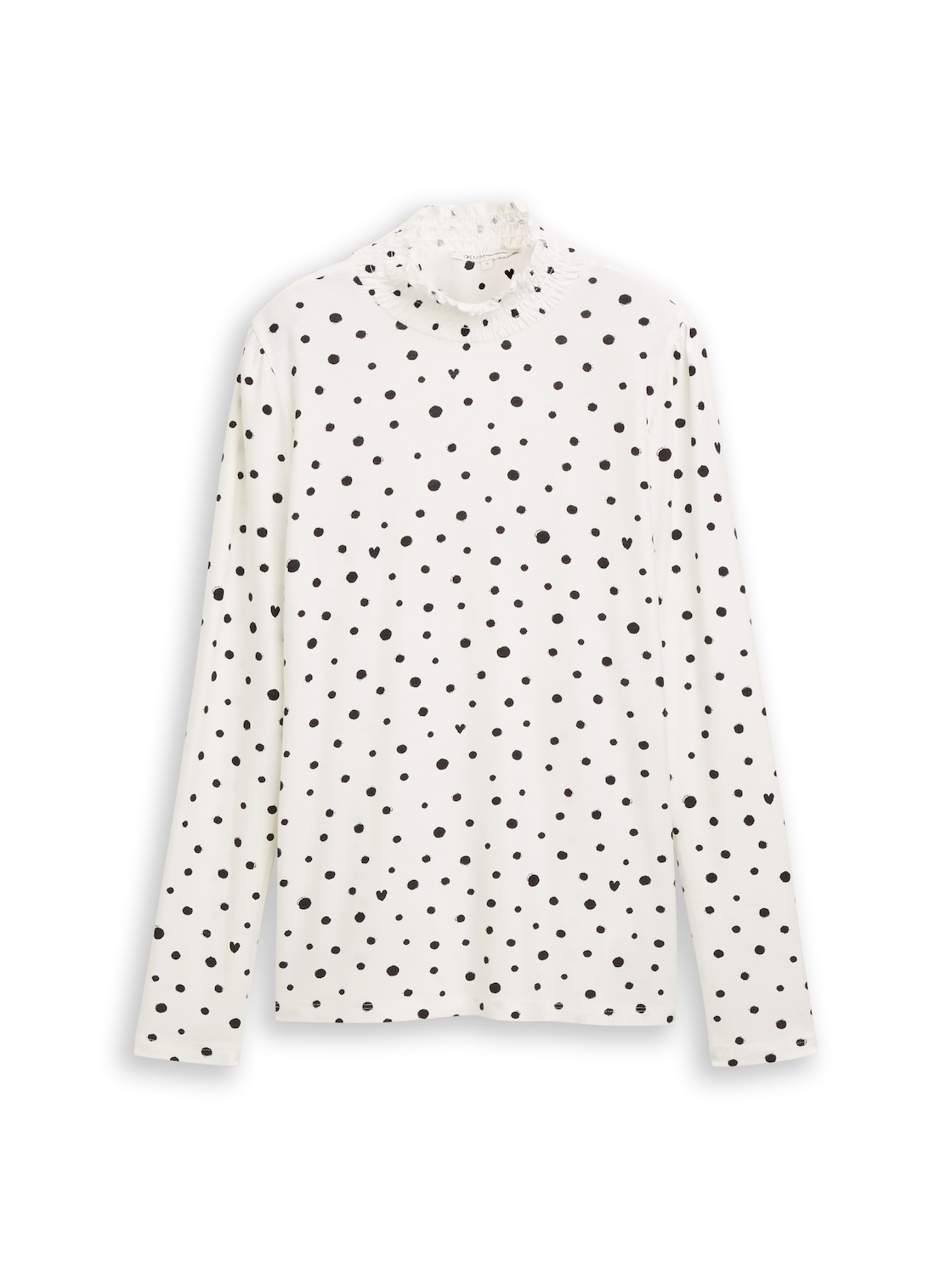 TOM TAILOR DENIM Damen Langarmshirt mit Muster, weiß, Gepunktet, Gr. S von Tom Tailor Denim