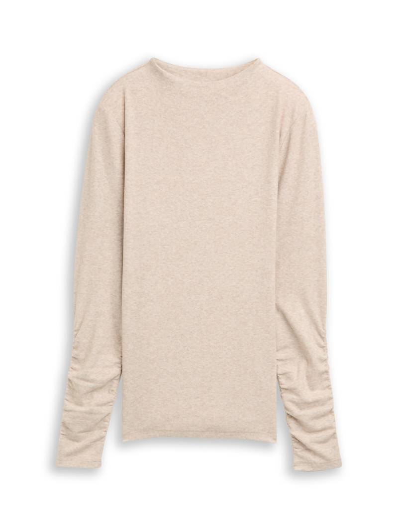 TOM TAILOR DENIM Damen Langarmshirt mit Raffärmeln, beige, Meliert, Gr. XS TOM TAILOR DENIM Damen Langarmshirt mit Raffärmeln, beige, Meliert, Gr. XS von Tom Tailor Denim