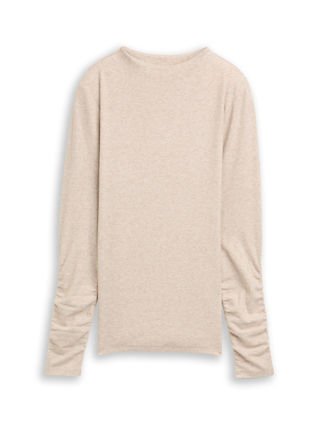 TOM TAILOR DENIM Damen Langarmshirt mit Raffärmeln, beige, Meliert, Gr. XXL von Tom Tailor Denim