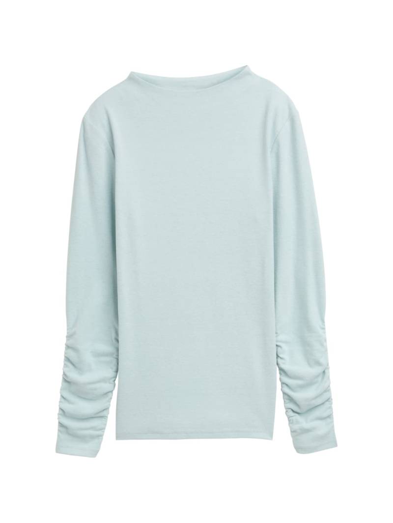 TOM TAILOR DENIM Damen Langarmshirt mit Raffärmeln, blau, Meliert, Gr. M von Tom Tailor Denim