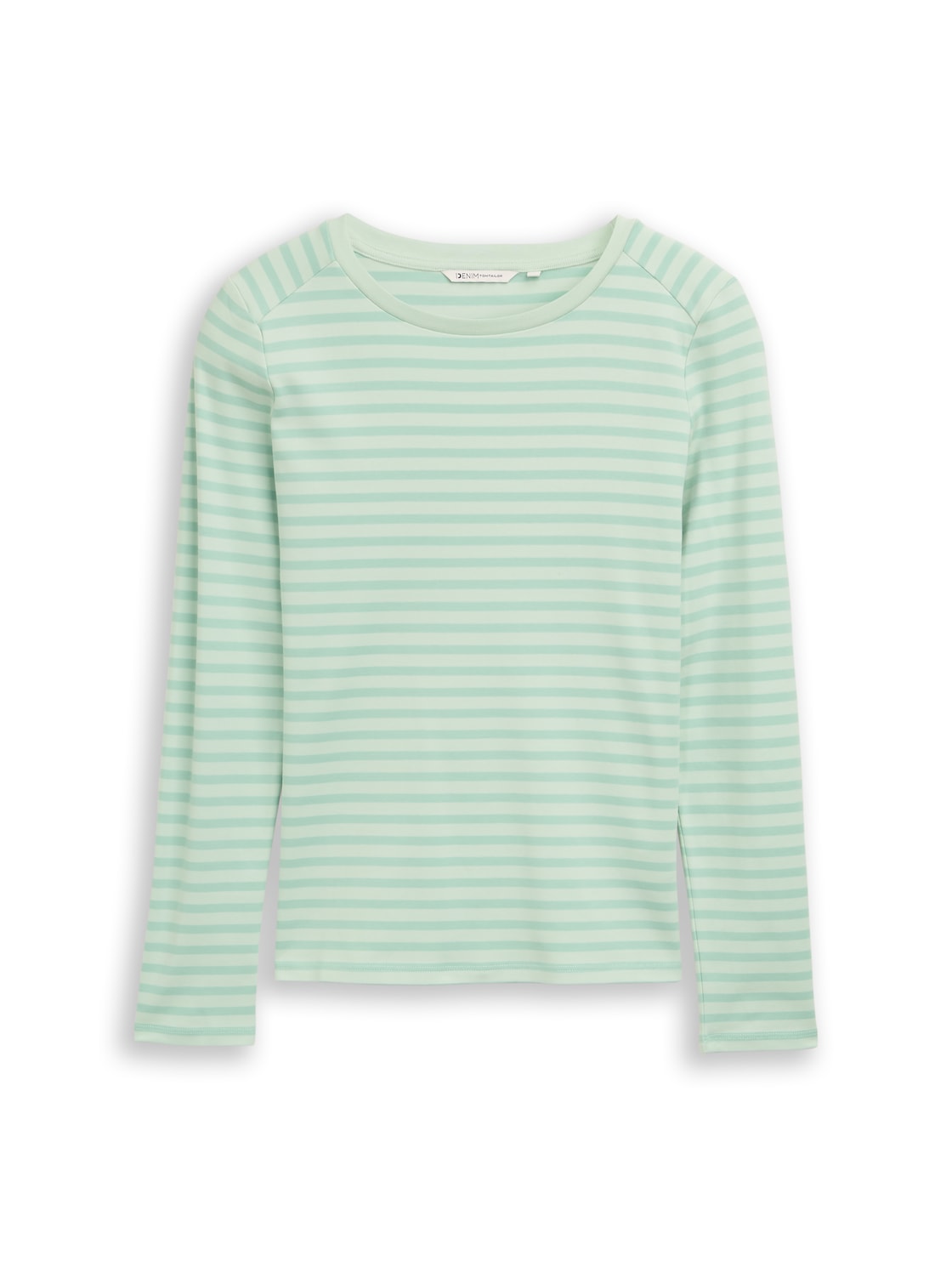 TOM TAILOR DENIM Damen Langarmshirt mit Streifenmuster, grün, Gestreift, Gr. L von Tom Tailor Denim