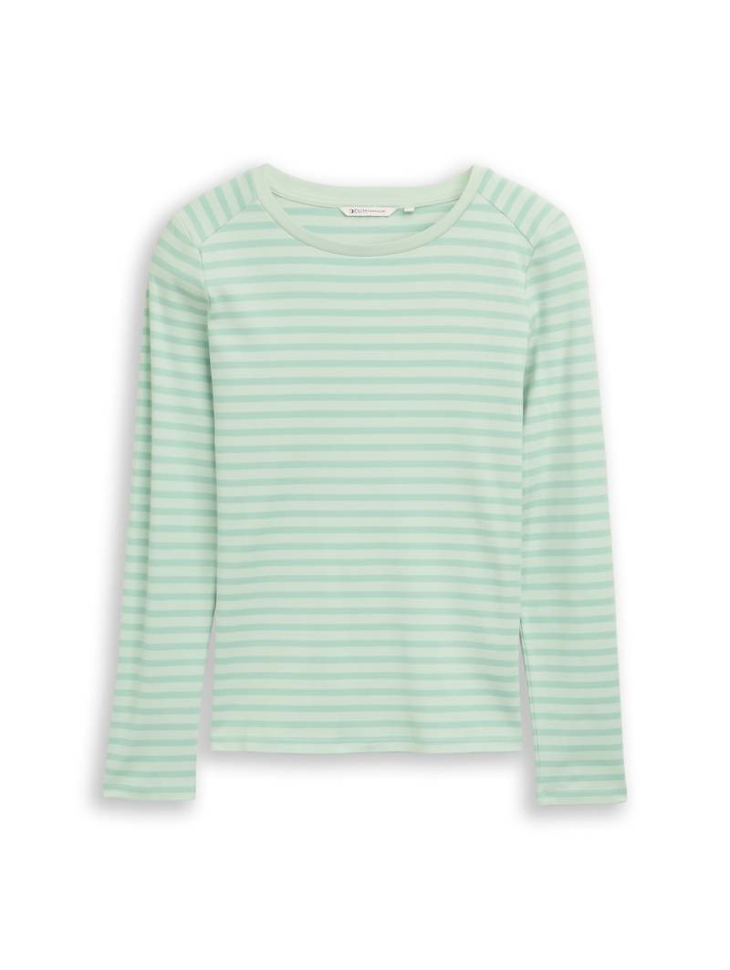 TOM TAILOR DENIM Damen Langarmshirt mit Streifenmuster, grün, Gestreift, Gr. XS von Tom Tailor Denim