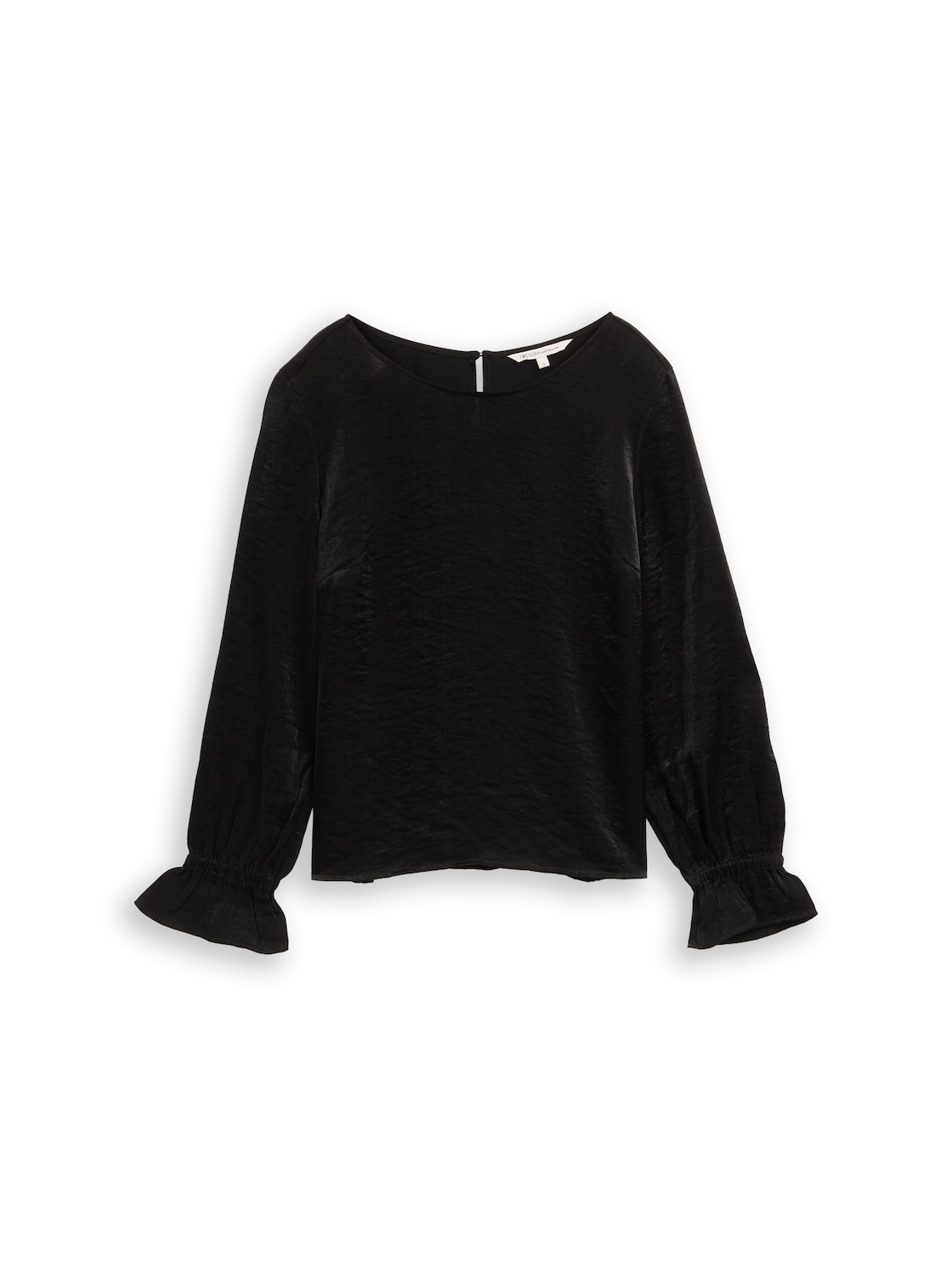 TOM TAILOR DENIM Damen Loose Fit Bluse in Satin-Optik, schwarz, Uni, Gr. S von Tom Tailor Denim