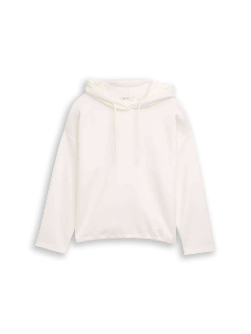 TOM TAILOR DENIM Damen Loose Fit Scuba Hoodie Sweatshirt, weiß, Uni, Gr. XL von Tom Tailor Denim