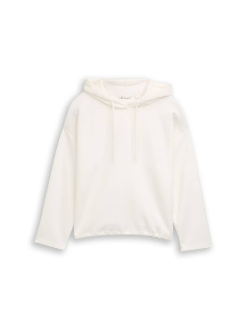 TOM TAILOR DENIM Damen Loose Fit Scuba Hoodie Sweatshirt, weiß, Uni, Gr. XS von Tom Tailor Denim