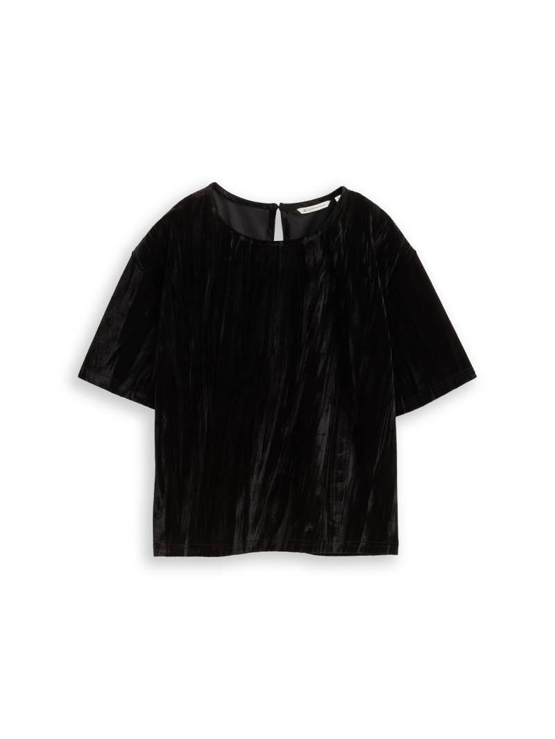 TOM TAILOR DENIM Damen Loose Fit T-Shirt aus Samt, schwarz, Uni, Gr. XL TOM TAILOR DENIM Damen Loose Fit T-Shirt aus Samt, schwarz, Uni, Gr. XL von Tom Tailor Denim