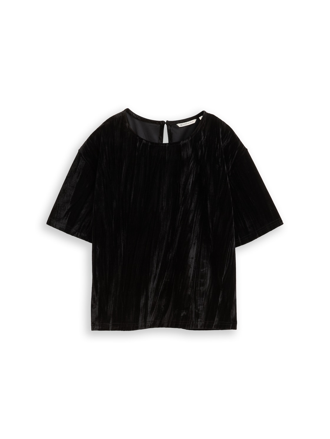 TOM TAILOR DENIM Damen Loose Fit T-Shirt aus Samt, schwarz, Uni, Gr. XXL von Tom Tailor Denim