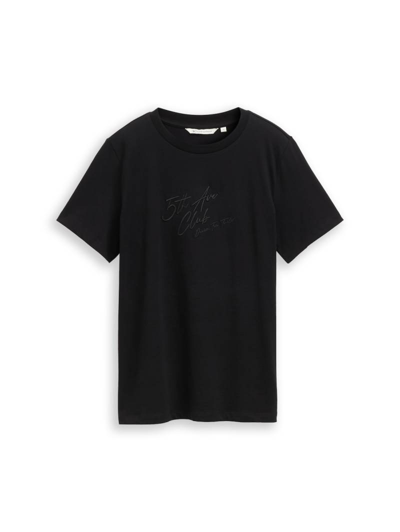 TOM TAILOR DENIM Damen Loose Fit T-Shirt mit Glitzer-Stickerei, schwarz, Uni, Gr. L von Tom Tailor Denim