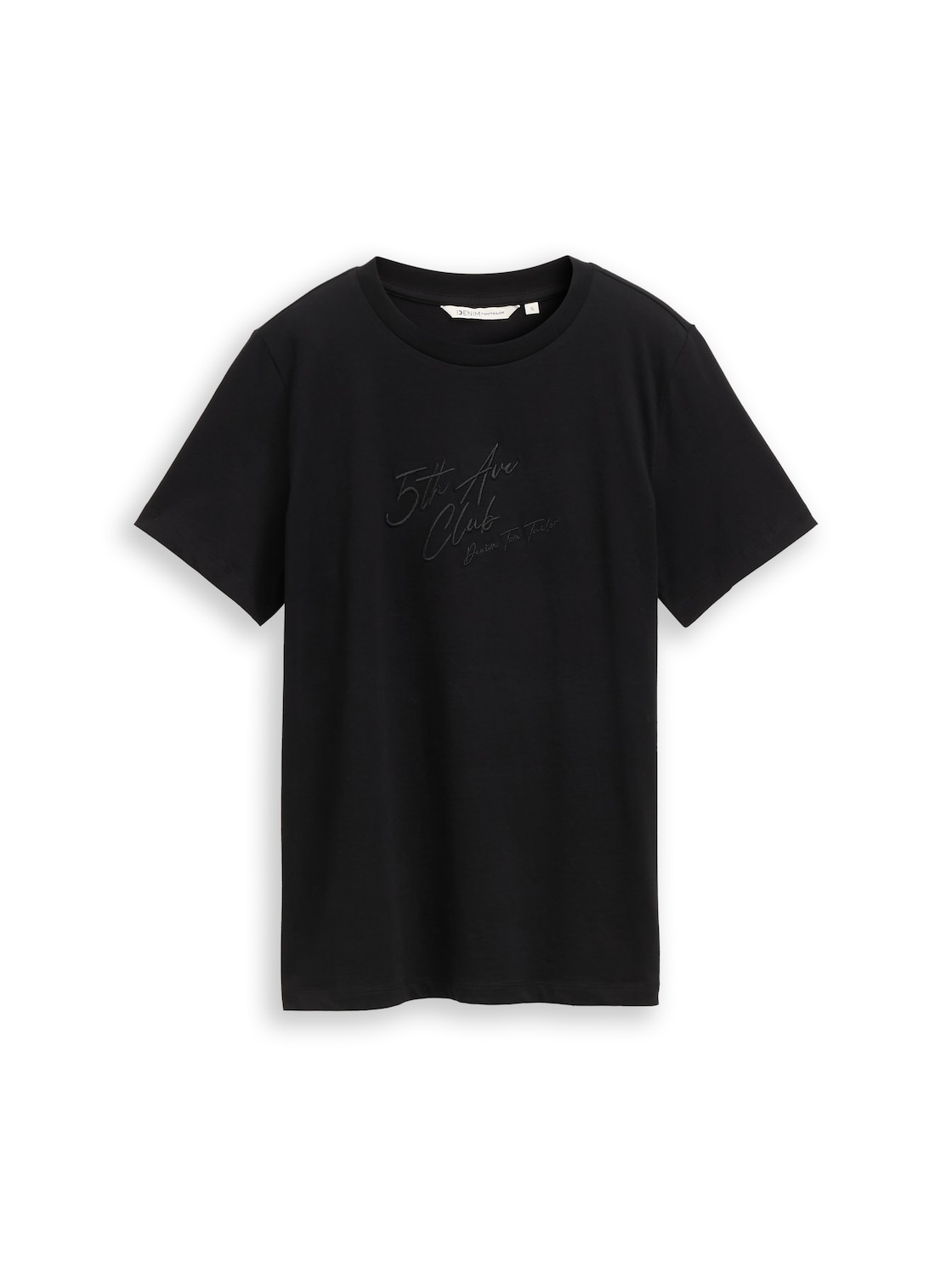 TOM TAILOR DENIM Damen Loose Fit T-Shirt mit Glitzer-Stickerei, schwarz, Uni, Gr. S von Tom Tailor Denim