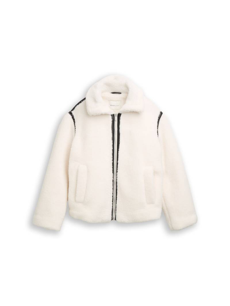 TOM TAILOR DENIM Damen Loose Fit Teddy Jacke, weiß, Uni, Gr. S von Tom Tailor Denim