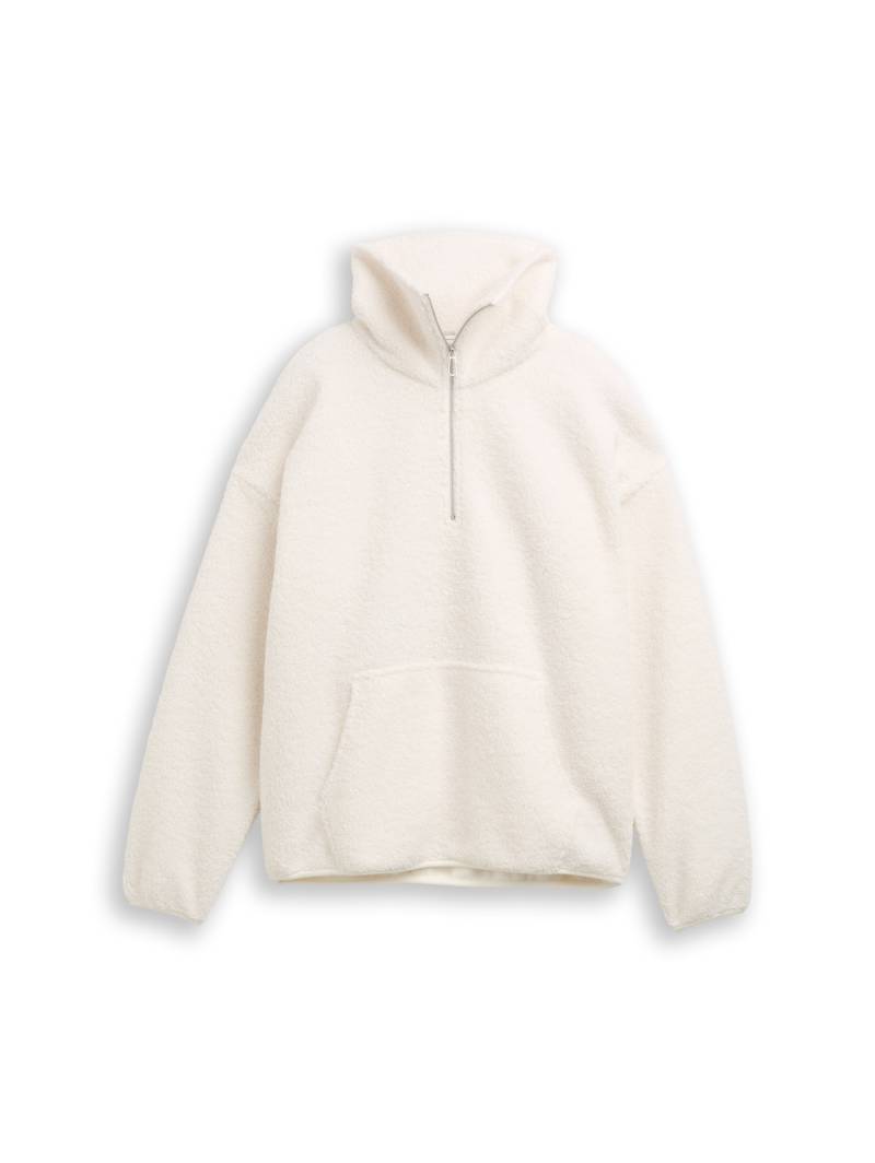 TOM TAILOR DENIM Damen Loose Fit Teddy Sweatshirt, weiß, Uni, Gr. L von Tom Tailor Denim