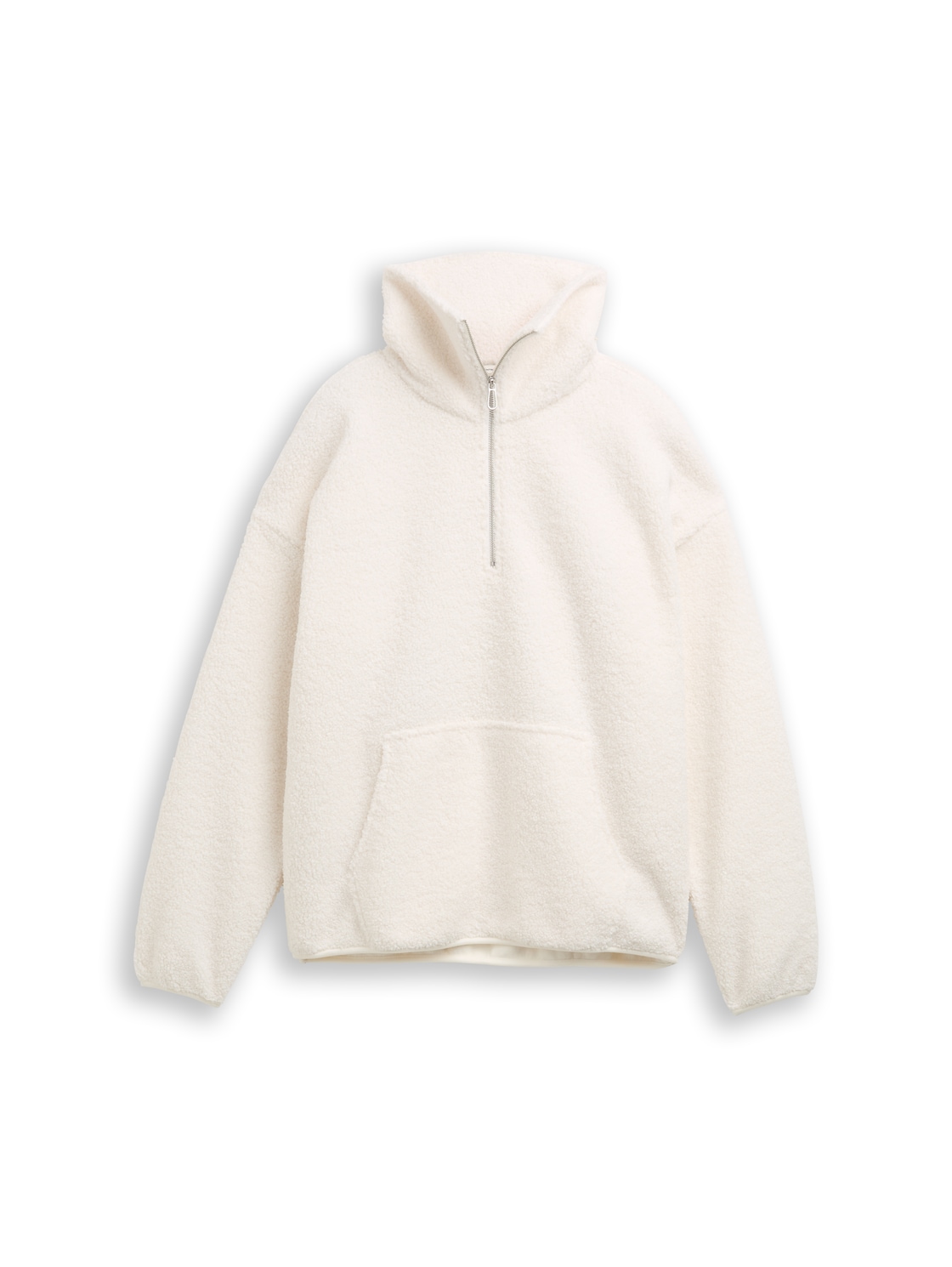 TOM TAILOR DENIM Damen Loose Fit Teddy Sweatshirt, weiß, Uni, Gr. M von Tom Tailor Denim