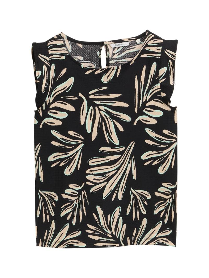 TOM TAILOR DENIM Damen Loose Fit Top mit Volantärmeln, schwarz, Gemustert, Gr. XXL von Tom Tailor Denim