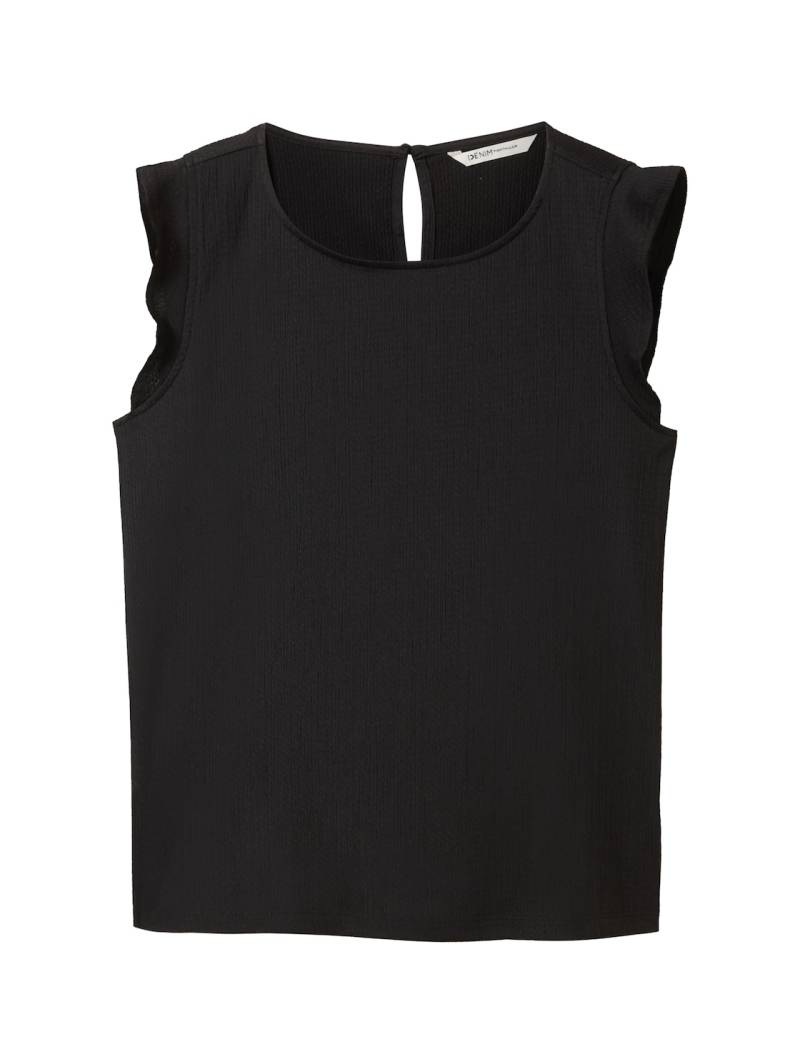TOM TAILOR DENIM Damen Loose Fit Top mit Volantärmeln, schwarz, Uni, Gr. XS von Tom Tailor Denim