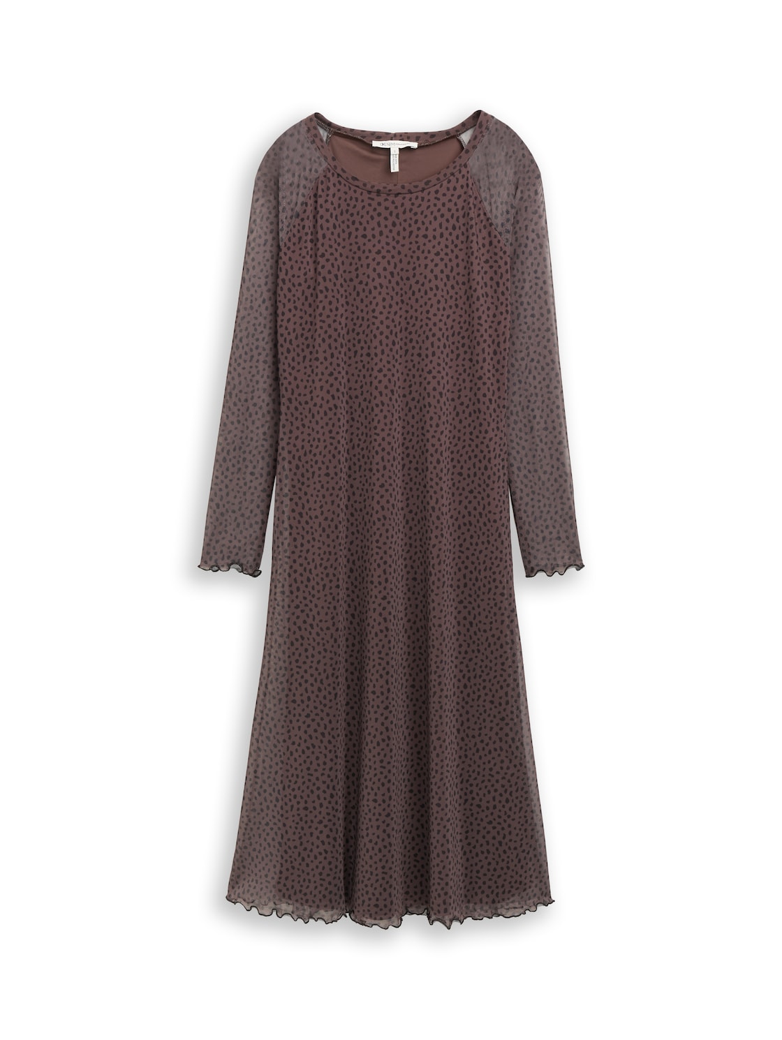 TOM TAILOR DENIM Damen Mesh Midi-Kleid mit Muster, braun, Gepunktet, Gr. XXL von Tom Tailor Denim