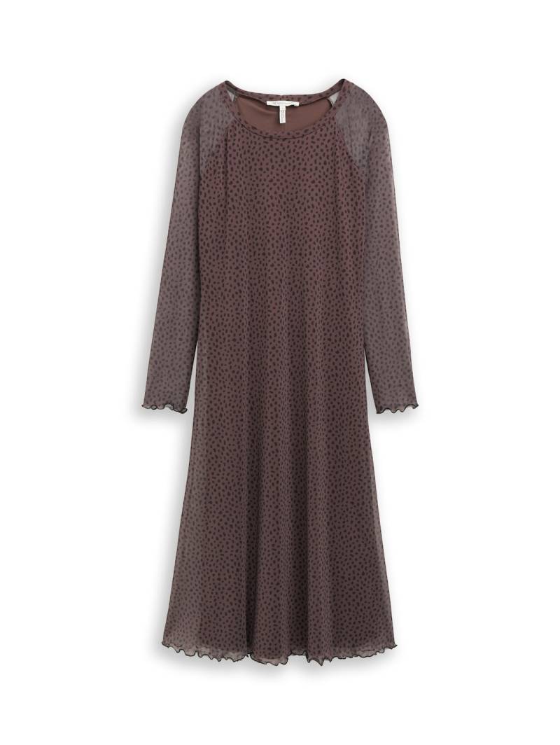 TOM TAILOR DENIM Damen Mesh Midi-Kleid mit Muster, braun, Gepunktet, Gr. XXL von Tom Tailor Denim