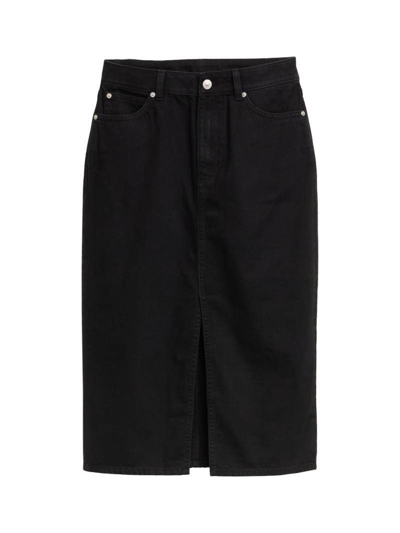 TOM TAILOR DENIM Damen Midi-Jeansrock mit Schlitz, schwarz, Uni, Gr. L von Tom Tailor Denim