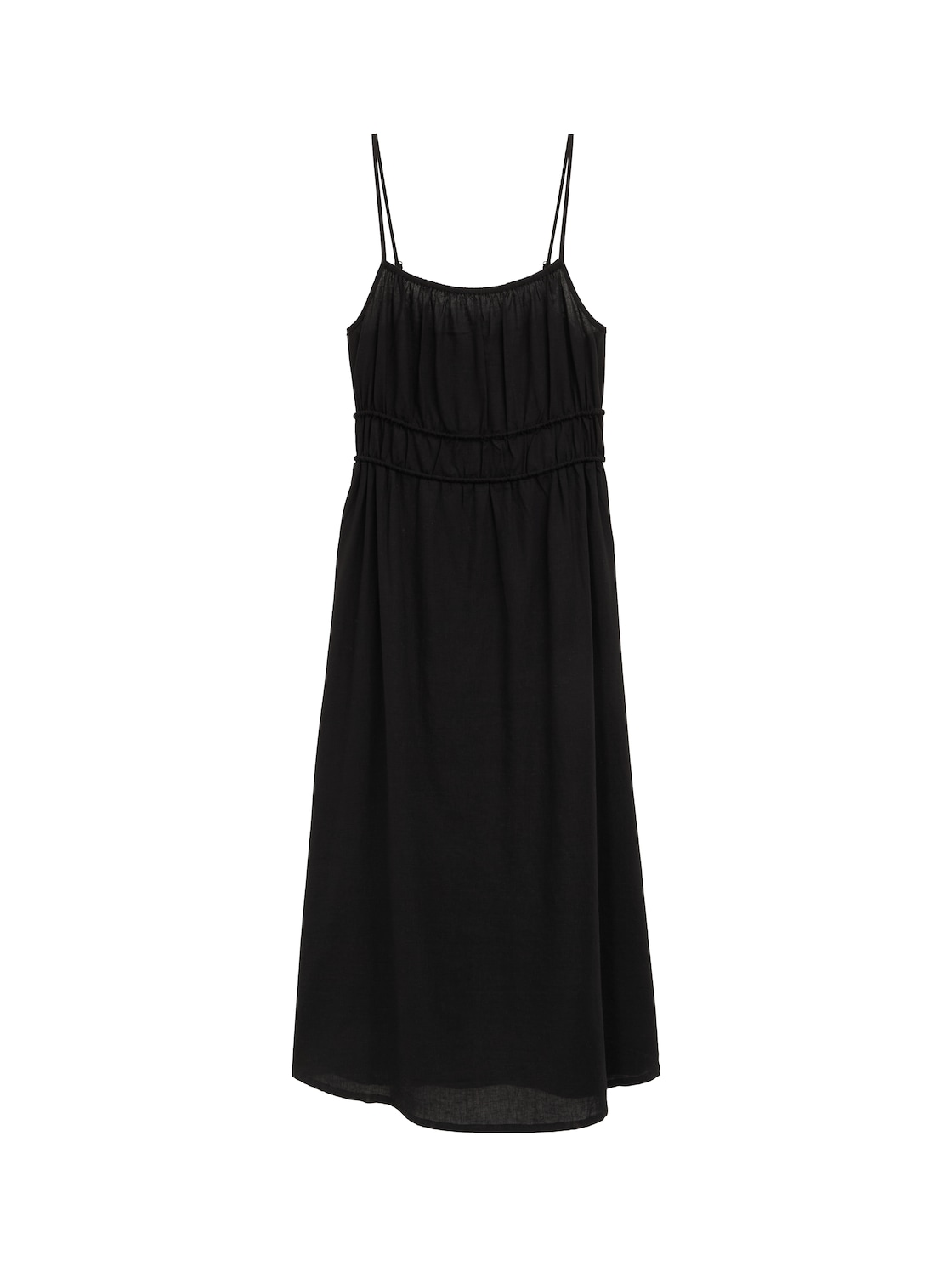 TOM TAILOR DENIM Damen Midi-Trägerkleid mit Leinenanteil, schwarz, Uni, Gr. XL von Tom Tailor Denim
