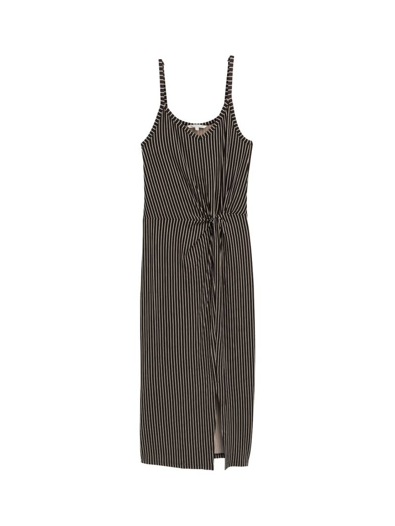 TOM TAILOR DENIM Damen Midi-Trägerkleid mit Twist-Detail, schwarz, Gestreift, Gr. L von Tom Tailor Denim