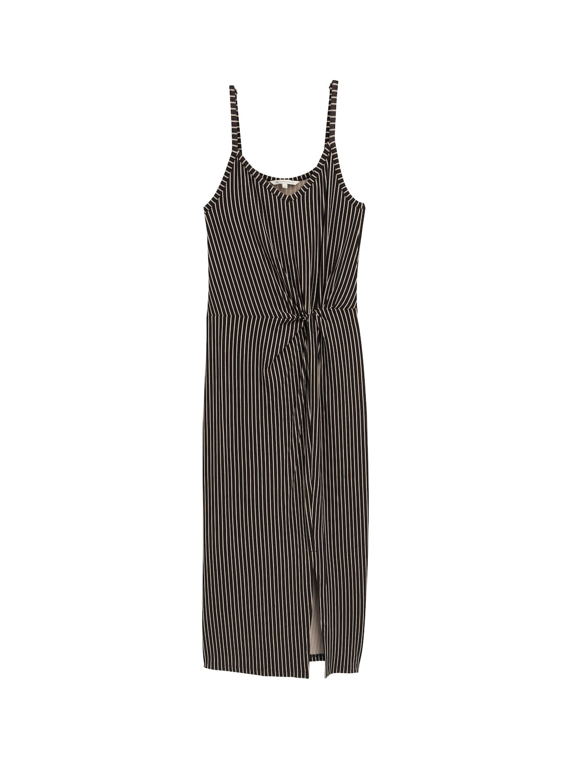 TOM TAILOR DENIM Damen Midi-Trägerkleid mit Twist-Detail, schwarz, Gestreift, Gr. XS von Tom Tailor Denim