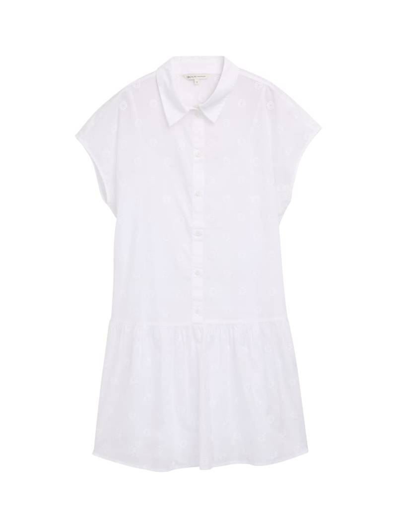 TOM TAILOR DENIM Damen Mini-Blusenkleid mit Stickereien, weiß, Uni, Gr. S von Tom Tailor Denim