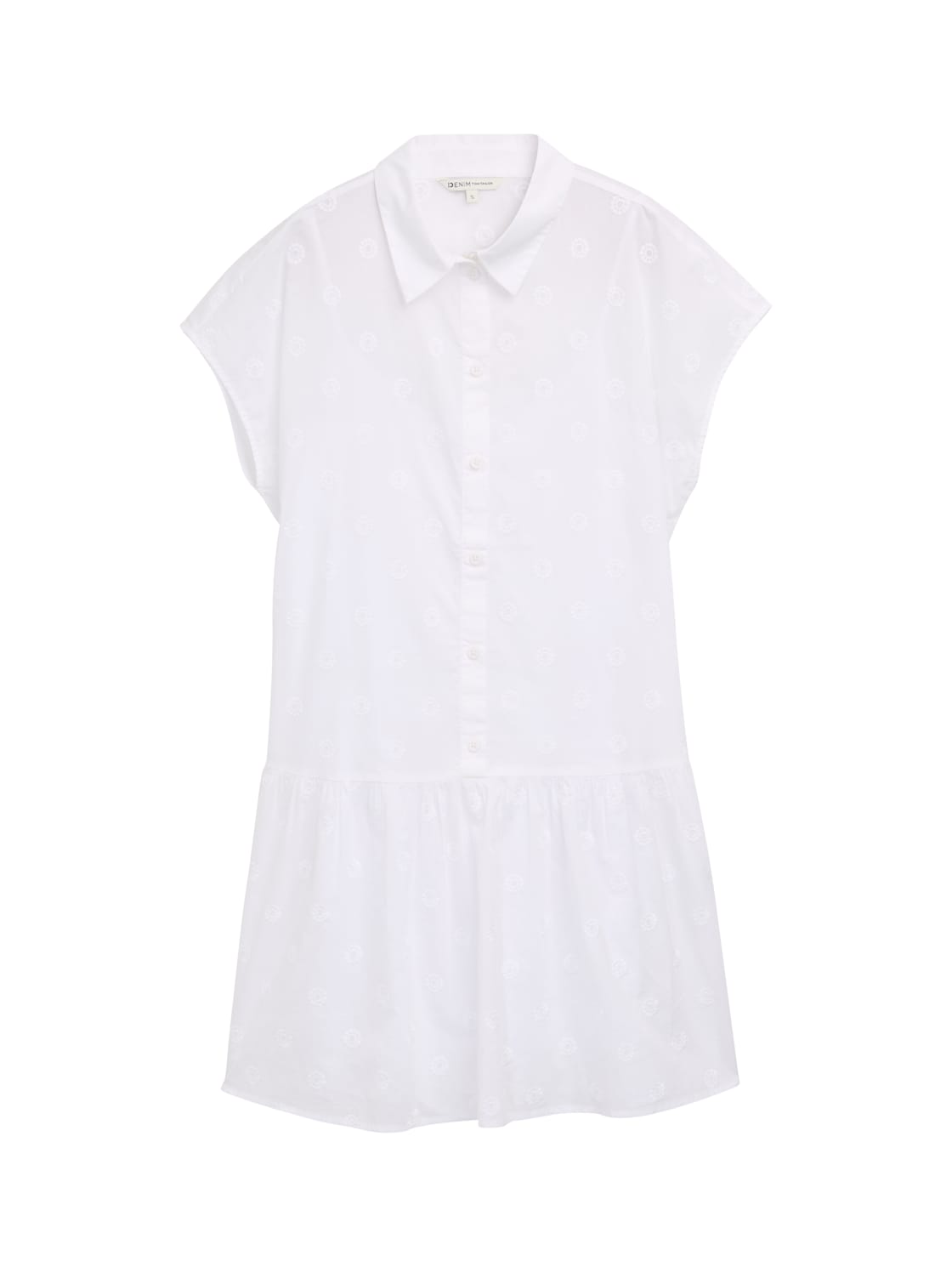 TOM TAILOR DENIM Damen Mini-Blusenkleid mit Stickereien, weiß, Uni, Gr. XL von Tom Tailor Denim