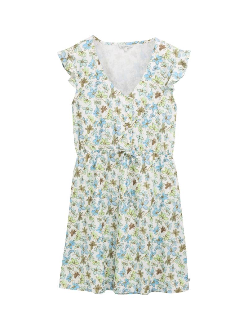 TOM TAILOR DENIM Damen Mini-Kleid mit Muster, weiß, Geblümt, Gr. XL von Tom Tailor Denim