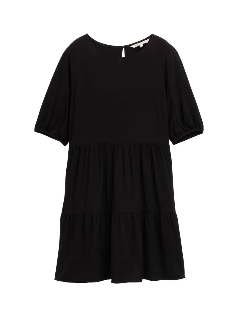 TOM TAILOR DENIM Damen Mini-Kleid mit Volants, schwarz, Uni, Gr. XS von Tom Tailor Denim
