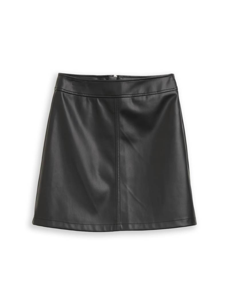 TOM TAILOR DENIM Damen Mini-Rock in Lederoptik, schwarz, Uni, Gr. XS von Tom Tailor Denim