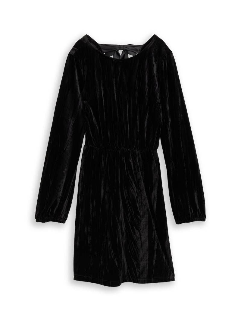 TOM TAILOR DENIM Damen Mini-Samtkleid mit Schleifen-Detail, schwarz, Uni, Gr. XS von Tom Tailor Denim